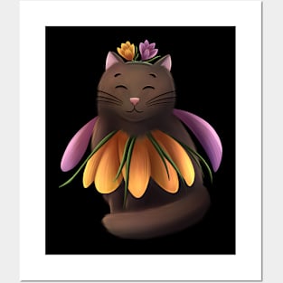 Cat with crocus flowers Posters and Art